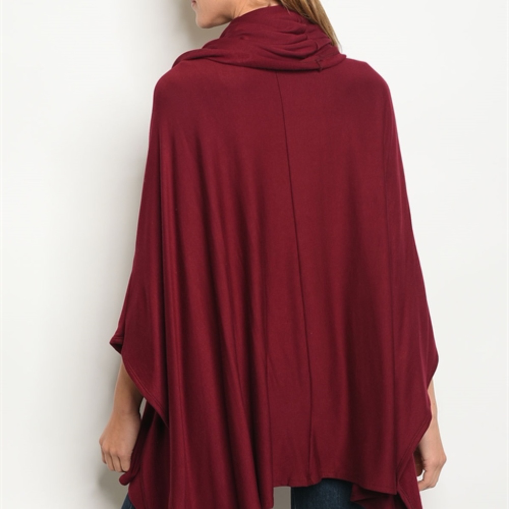 LAST 1! BURGANDY COWL NECK PONCHO TUNIC KNIT - Picture 2 of 5